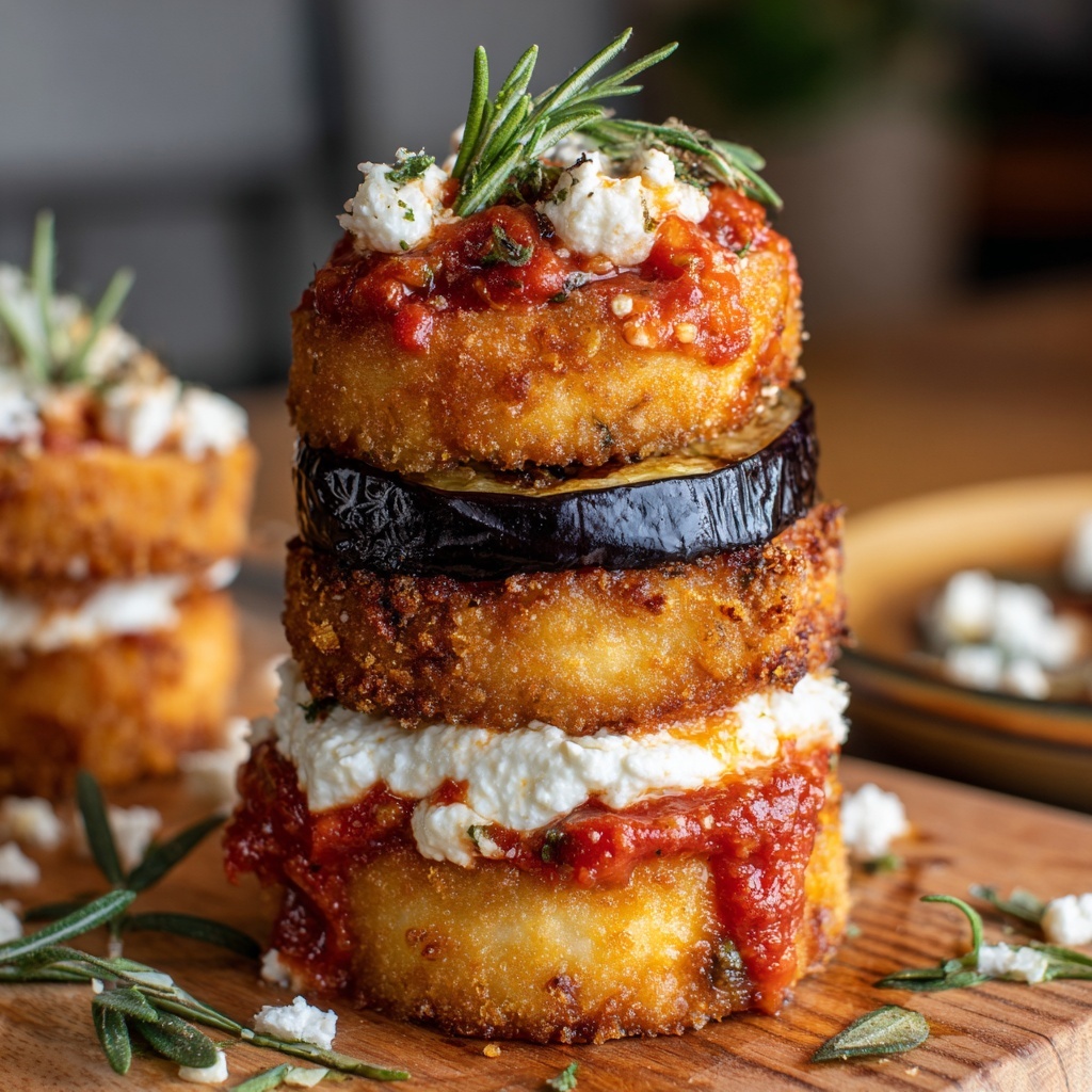 Eggplant and Goat-Cheese Sandwiches with Tomato Tarragon Sauce Recipe - Recipe Image