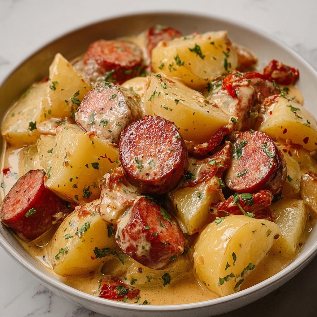 Creamy Smoked Sausage & Potato Crockpot Dinner Recipe - Recipe Image
