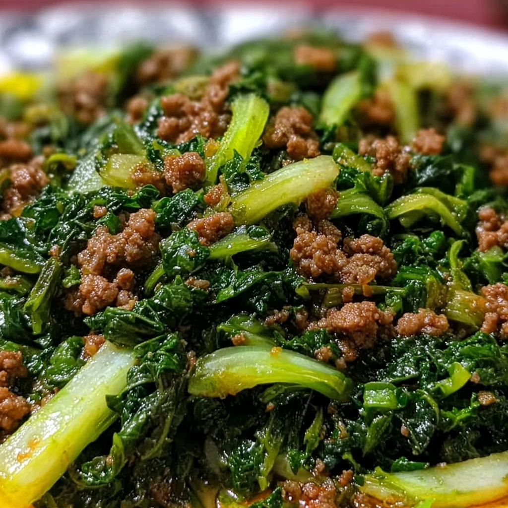 Stir-Fried Bok Choy with Ground Meat Recipe - Recipe Image