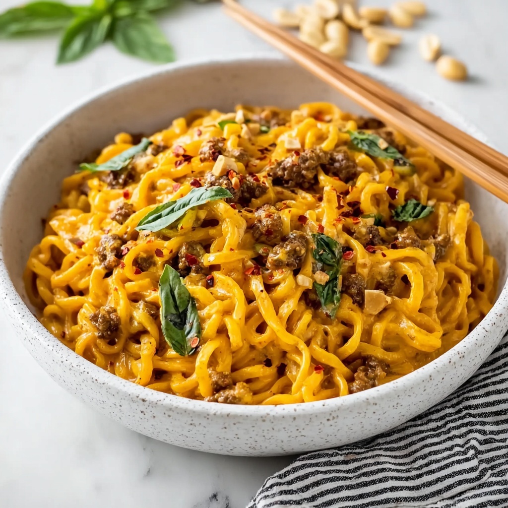 Sweet and Spicy Hot Chili Chicken Noodles with Basil Recipe - Recipe Image