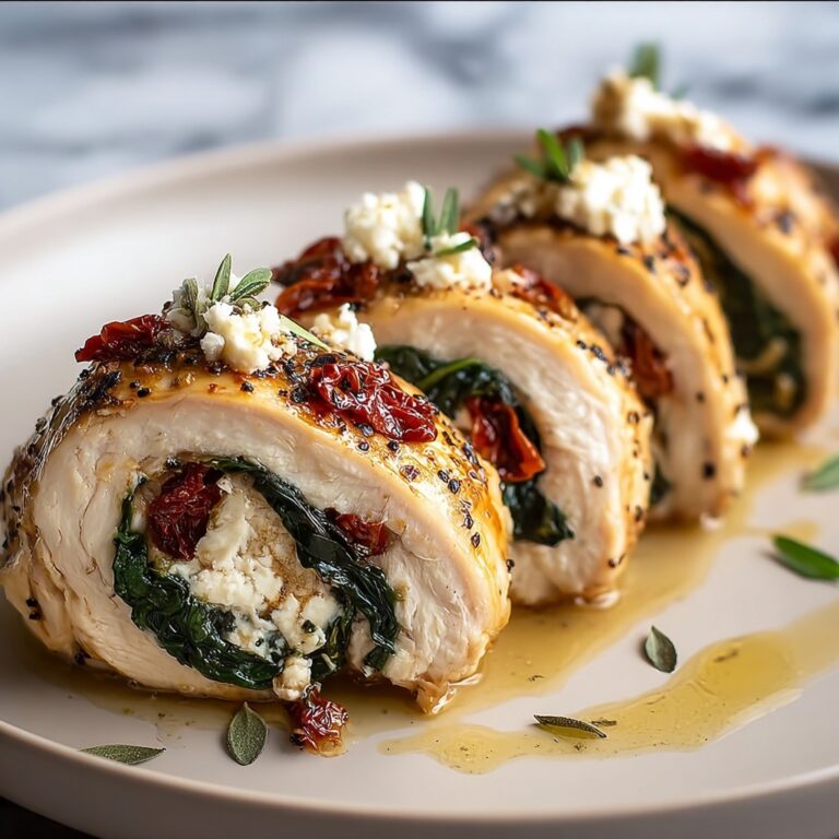 Rolled Chicken Breast Stuffed with Feta, Spinach, and Sun-Dried Tomatoes Recipe