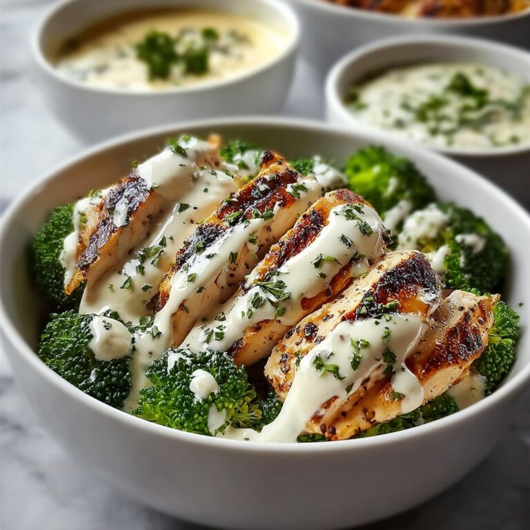 Grilled Chicken Broccoli Bowls with Creamy Garlic Sauce Recipe