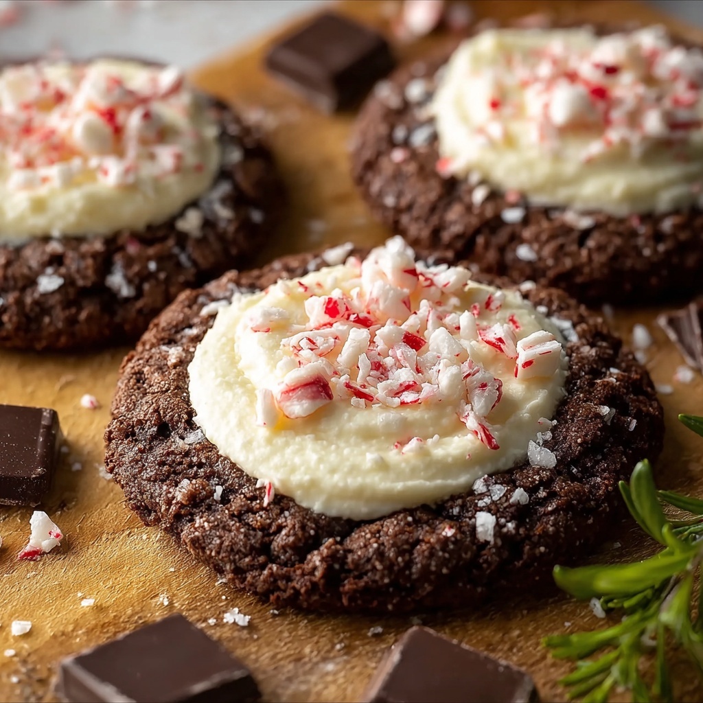 White Chocolate Dipped Peppermint Chocolate Cookies Recipe - Recipe Image
