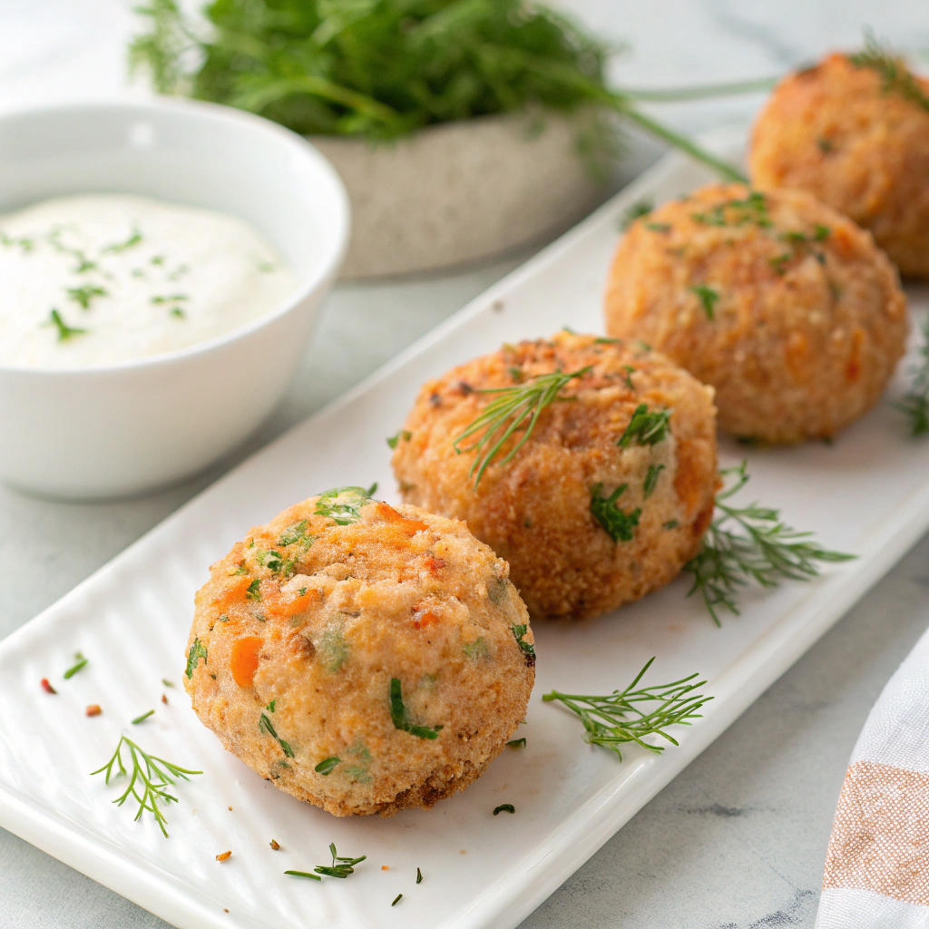 Salmon Croquettes with Lemon-Dijon Yogurt Dipping Sauce Recipe - Recipe Image