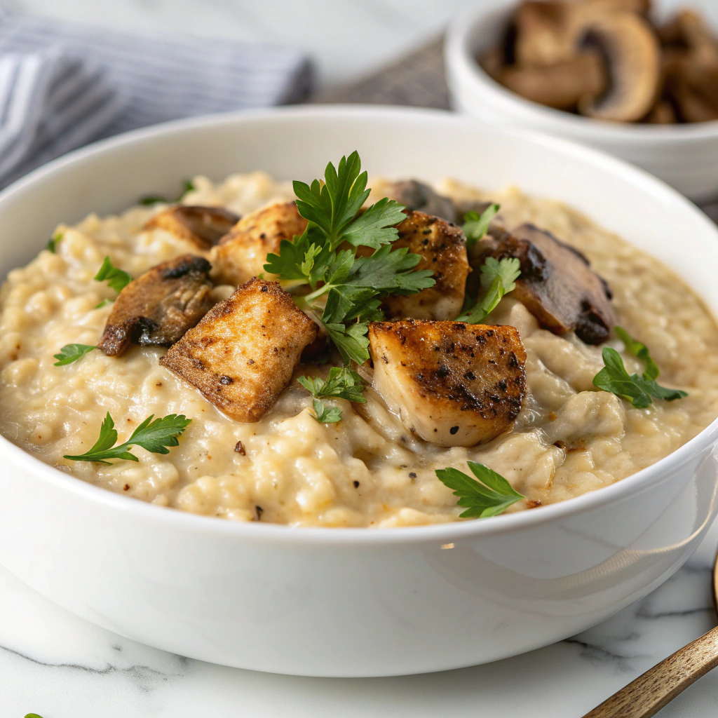 One Pot Creamy Parmesan Chicken with Mushroom Rice Recipe - Recipe Image