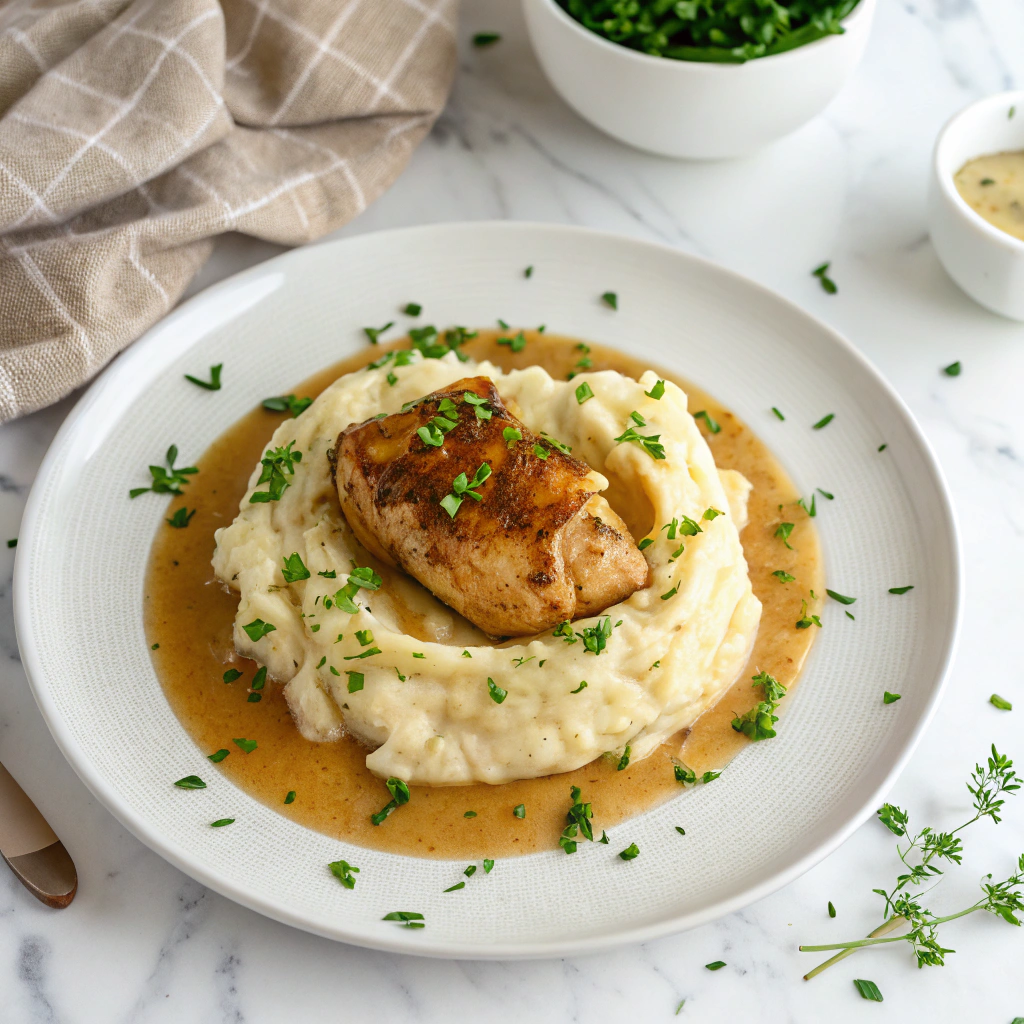 Smothered Chicken with Creamy Onion Gravy Recipe - Recipe Image