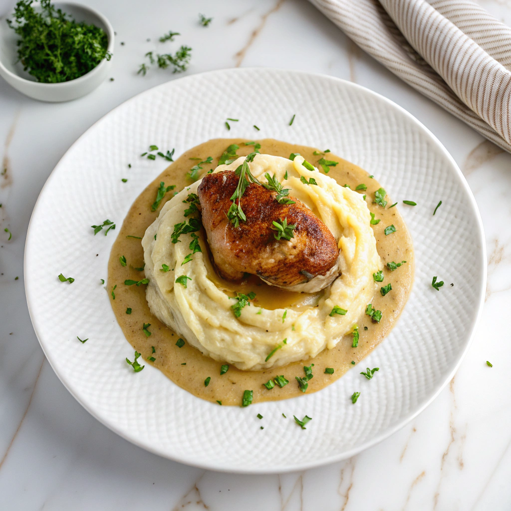 Smothered Chicken with Creamy Onion Gravy Recipe - Recipe Image