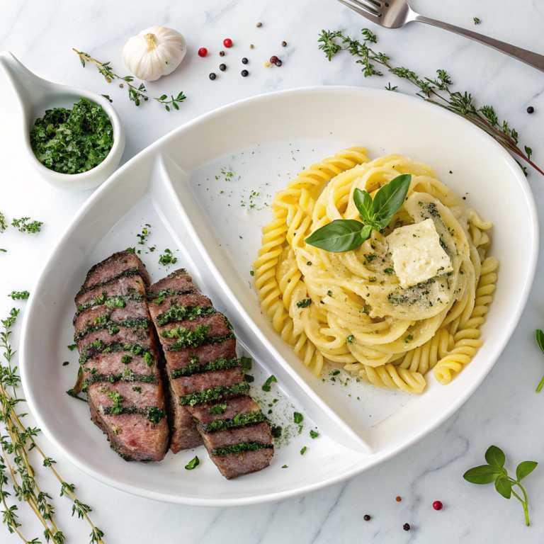 Garlic Butter Steak Bites with Cheesy Alfredo Twists Recipe