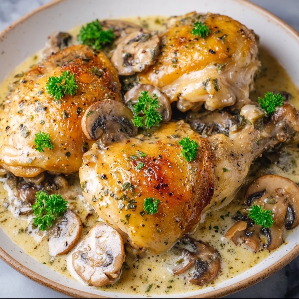 Cast Iron Creamy Mushroom Chicken Recipe - Recipe Image