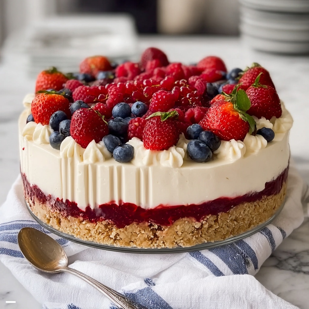 No-Bake Cheesecake Flag Cake Recipe - Recipe Image