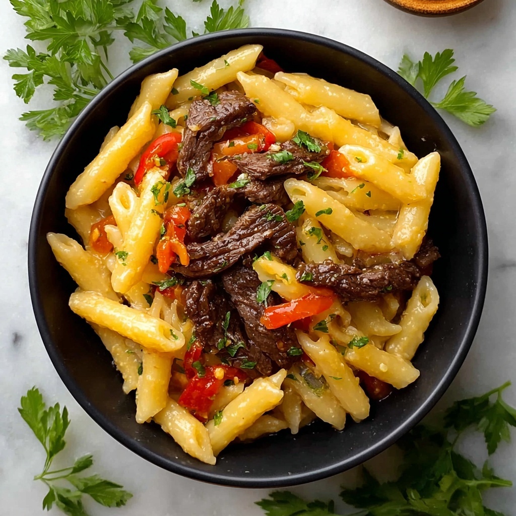 Philly Cheese Steak Pasta Recipe - Recipe Image