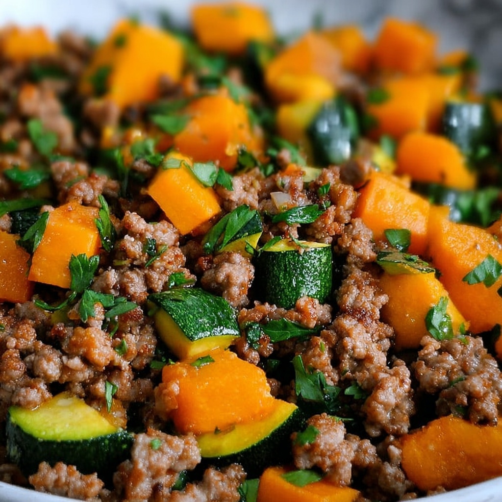 Ground Beef Skillet with Sweet Potatoes & Zucchini Recipe - Recipe Image