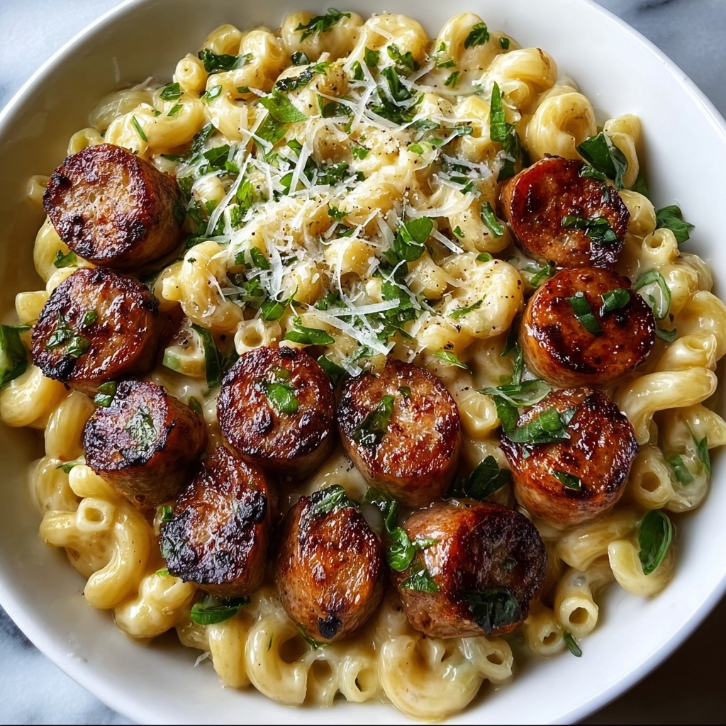 Garlic Butter Sausage Bites with Creamy Parmesan Pasta Recipe - Recipe Image