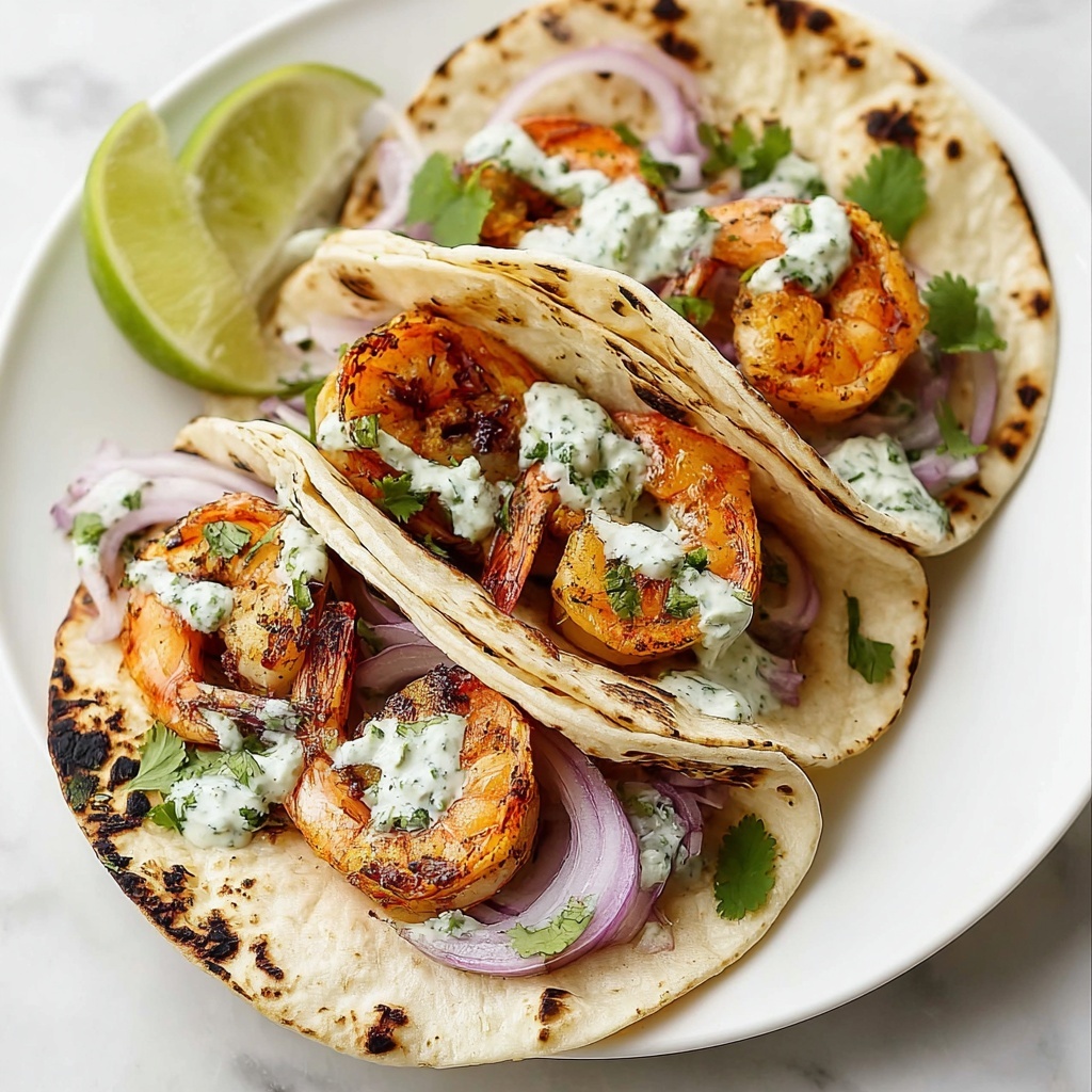 Quick Shrimp Tacos with Creamy Sauce and Fresh Veggies Recipe - Recipe Image