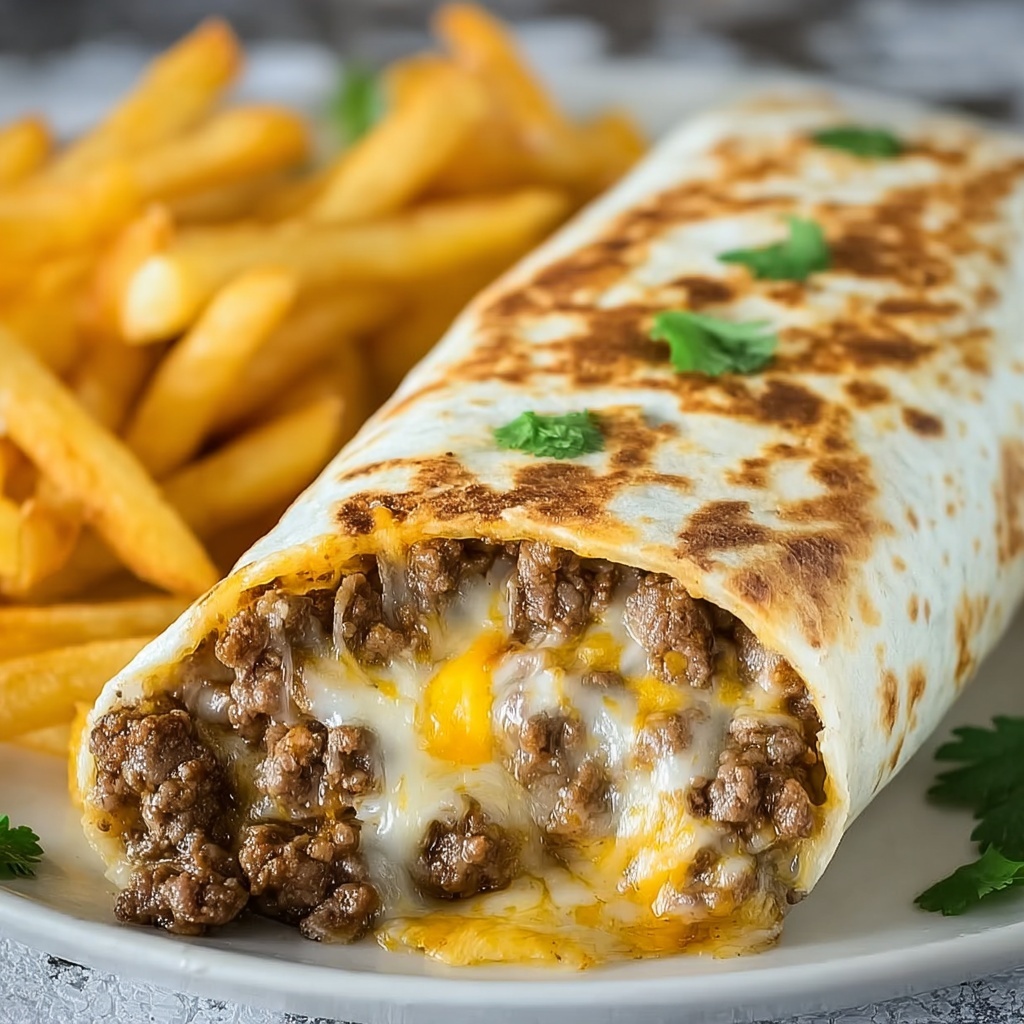 Cheesy Beef Burritos with Crispy Fries Recipe - Recipe Image