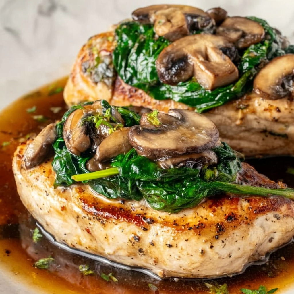 Goat Cheese & Spinach Stuffed Chicken Breast with Caramelized Onions and Mushrooms Recipe - Recipe Image