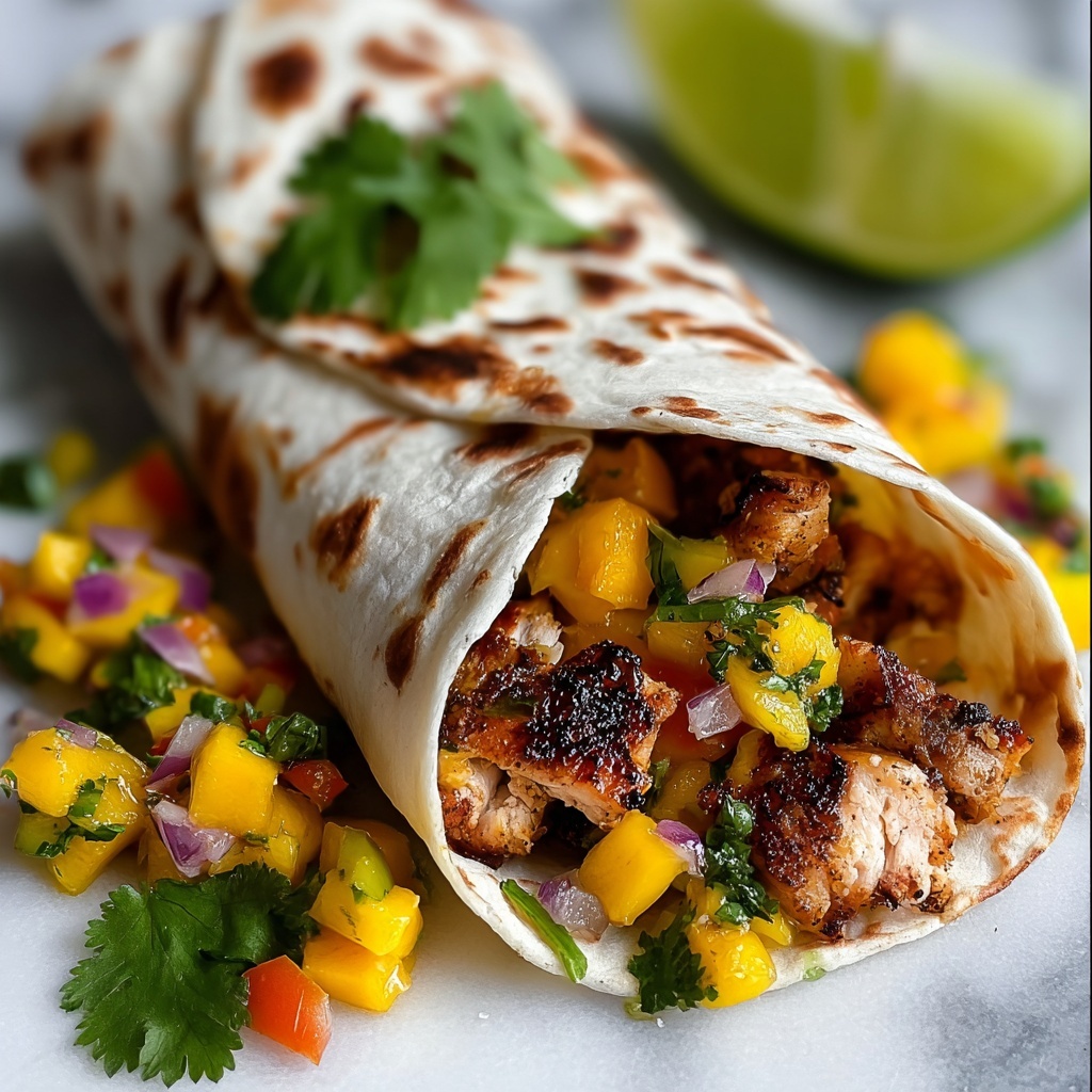 Jerk Chicken Burritos with Mango Salsa Recipe - Recipe Image