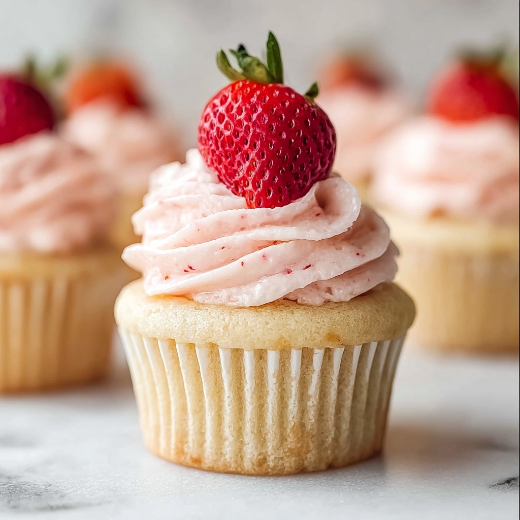 Fluffy Vanilla Cupcakes with Fresh Strawberry Buttercream Recipe - Recipe Image
