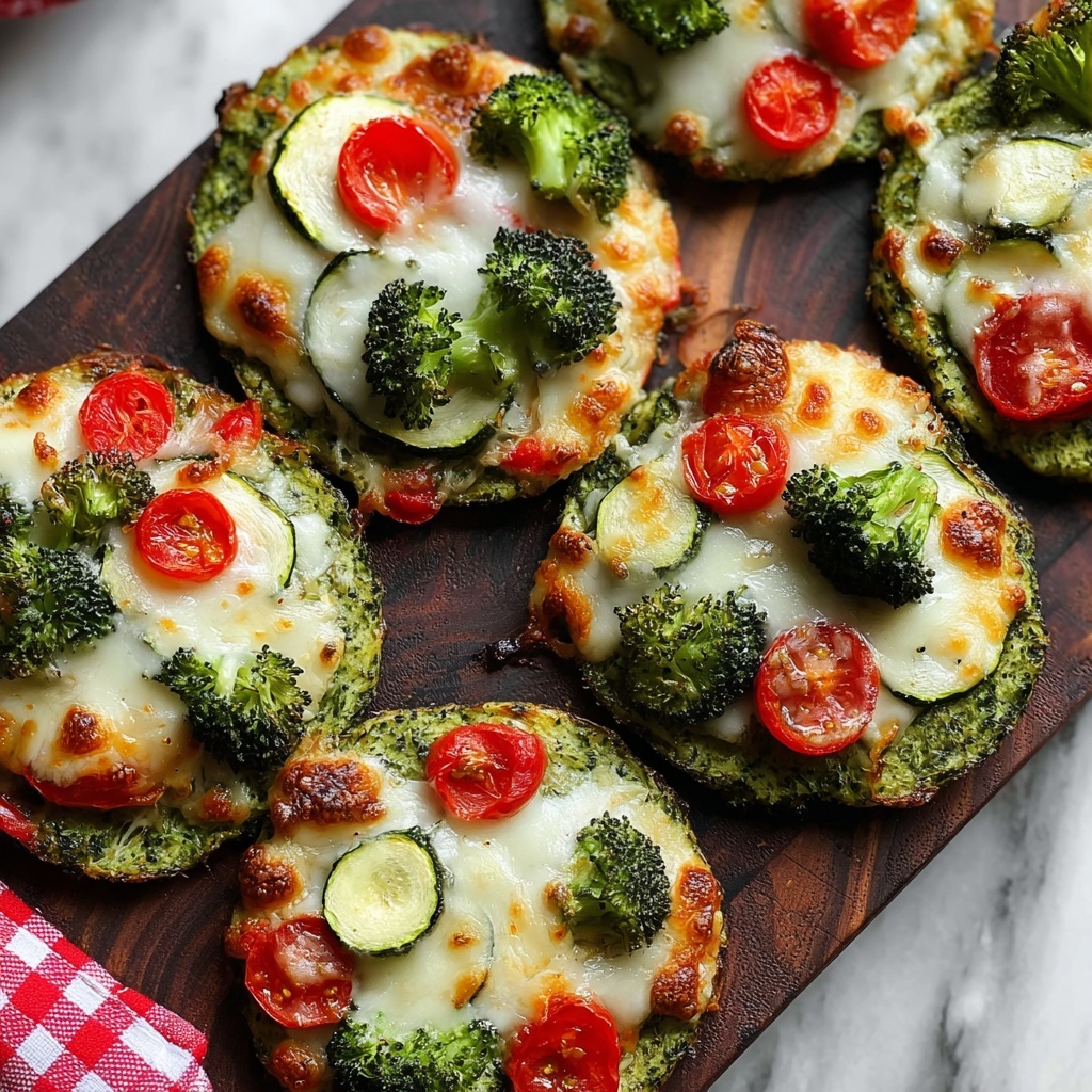 Mini Veggie Pizzas with Broccoli Crust Recipe - Recipe Image