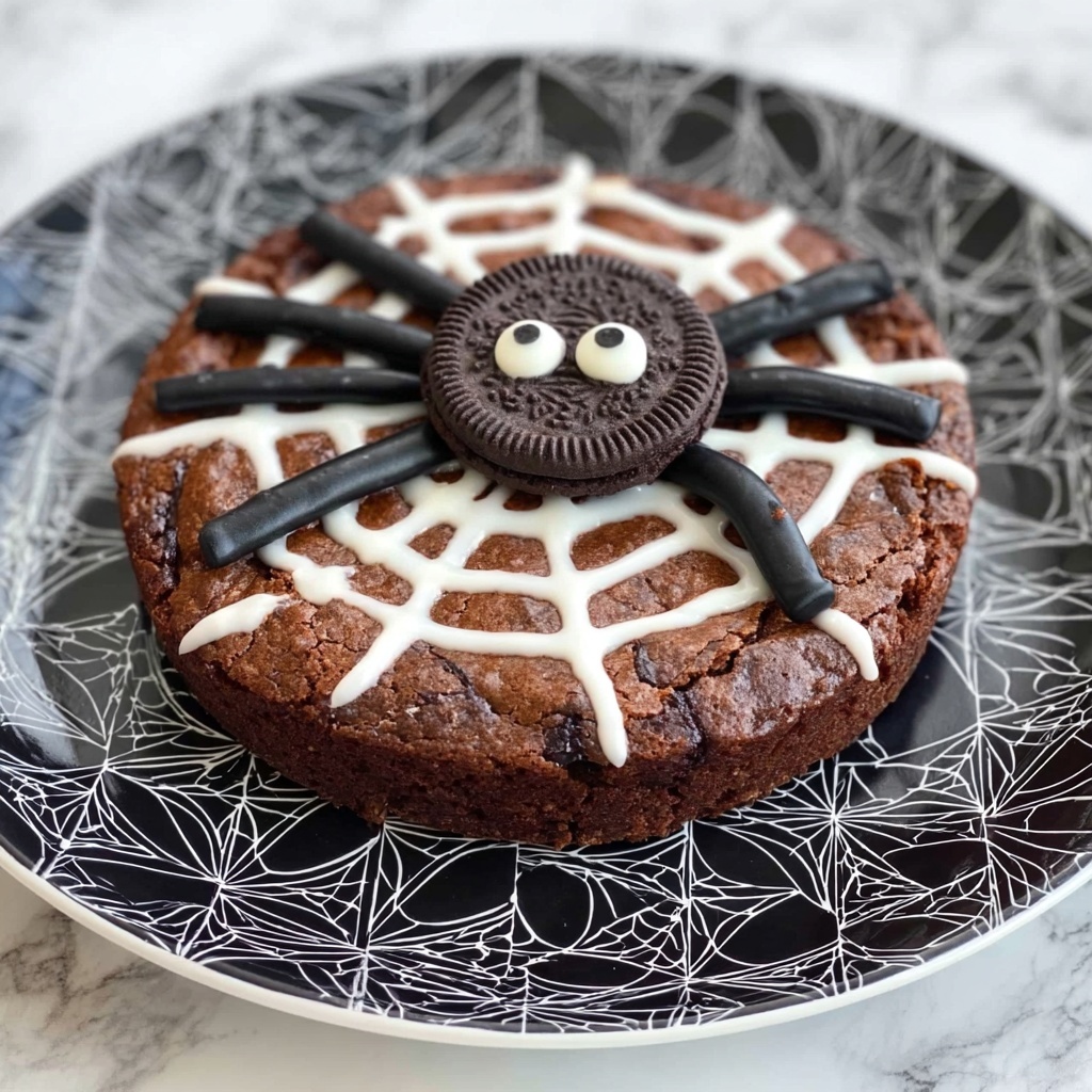 Spiderweb Brownies with Candy Eyeballs and Licorice Legs Recipe - Recipe Image