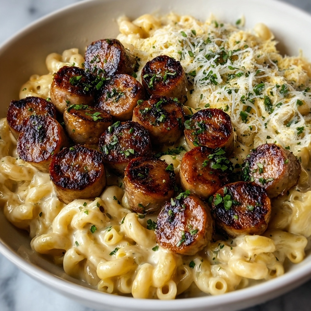 Garlic Butter Sausage Bites with Creamy Parmesan Pasta Recipe - Recipe Image