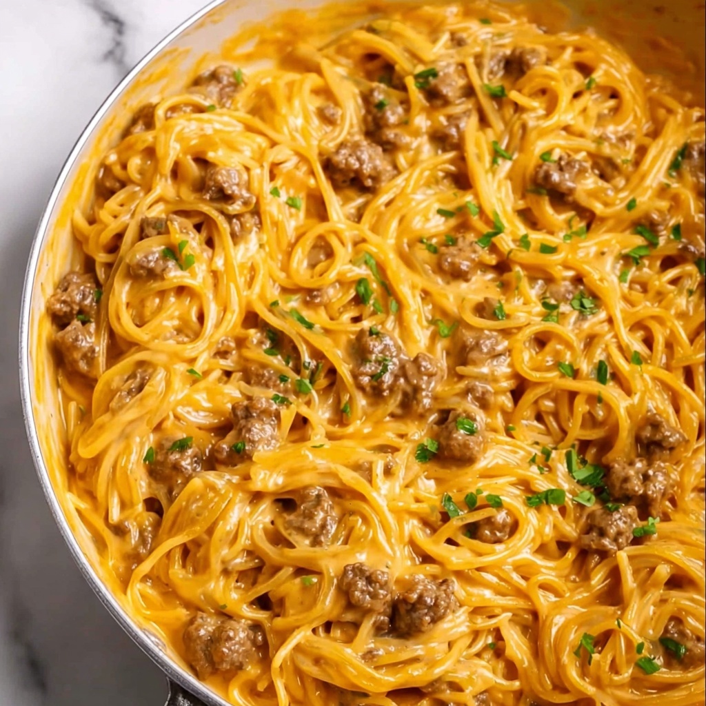 One-Pot Creamy Beef & Garlic Butter Pasta Recipe - Recipe Image