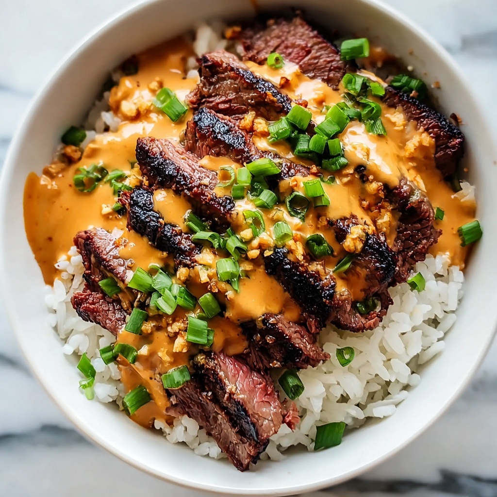 Korean BBQ Steak Rice Bowls with Spicy Cream Sauce Recipe - Recipe Image