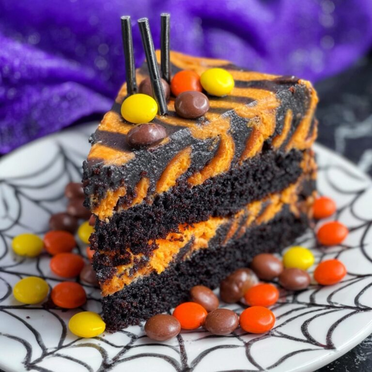 Spooktacular Halloween Zebra Cake with Chocolate Buttercream and Reese’s Recipe