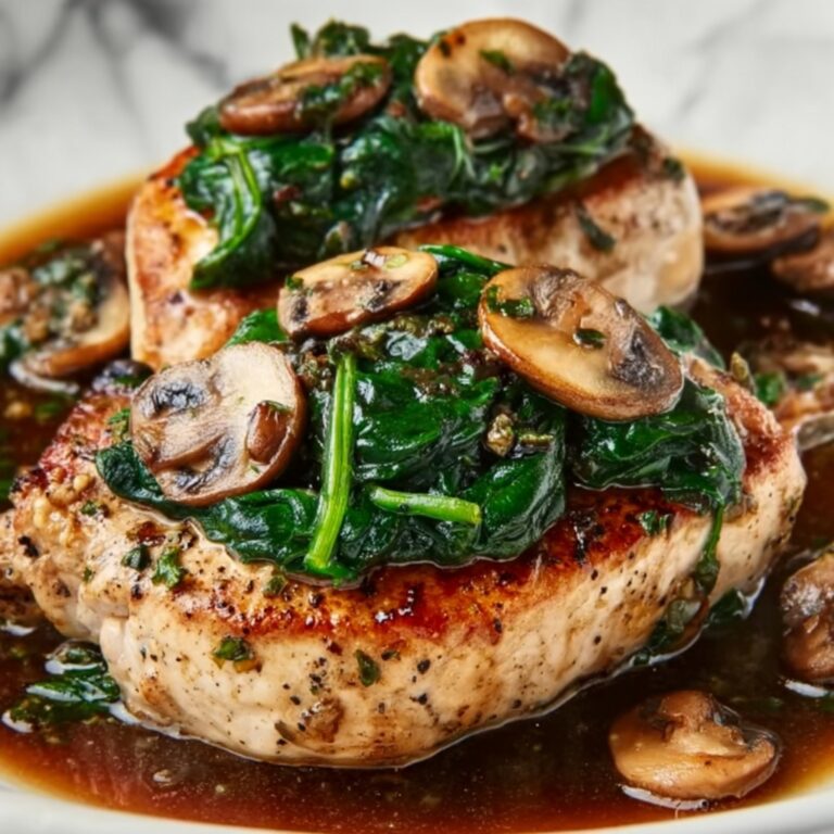 Goat Cheese & Spinach Stuffed Chicken Breast with Caramelized Onions and Mushrooms Recipe