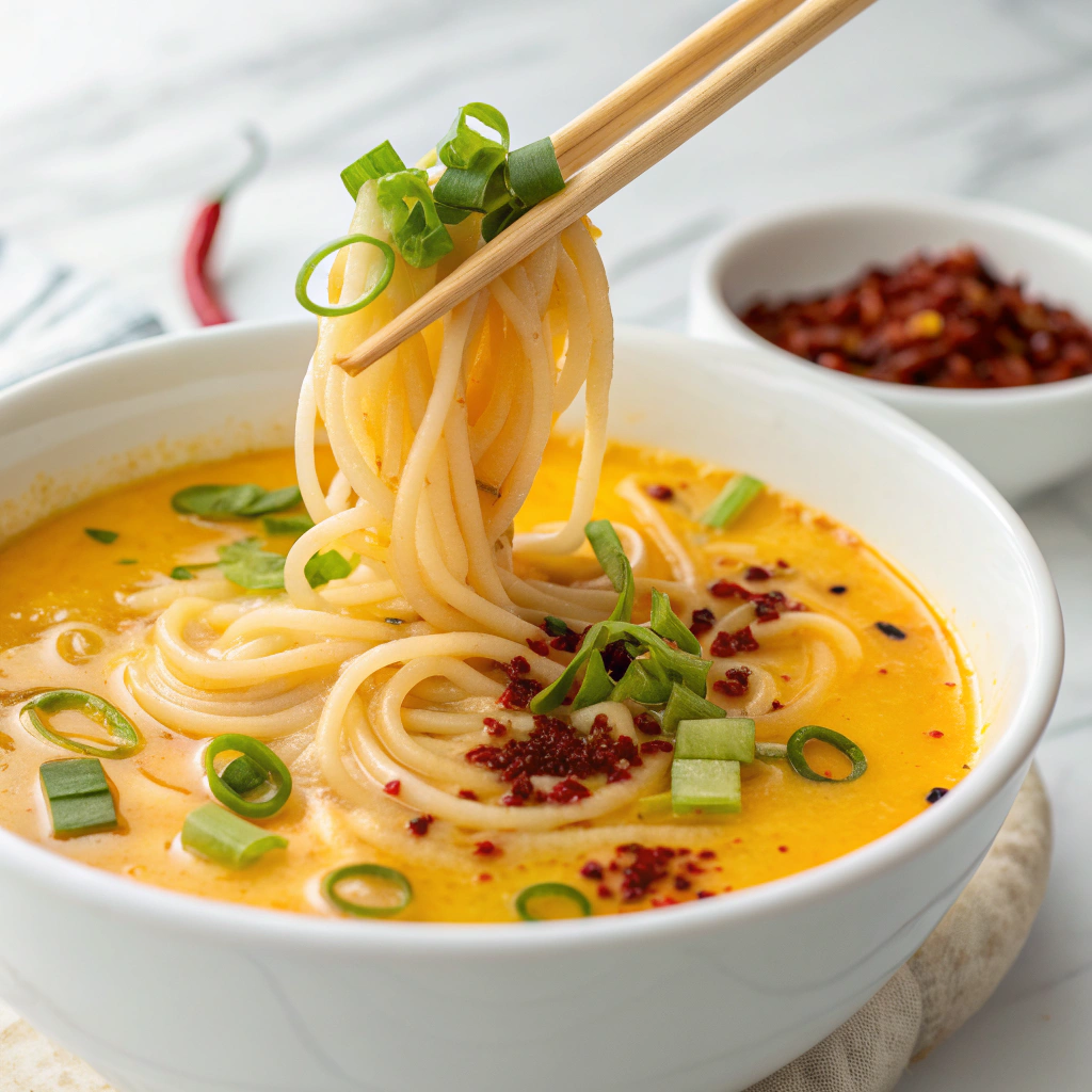 Spicy Cabbage Ramen with Vegan Cheese Recipe - Recipe Image