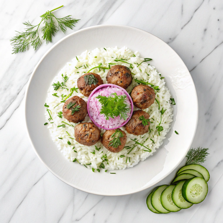 Greek Meatball Bowl with Tzatziki, Rice & Fresh Veggies Recipe