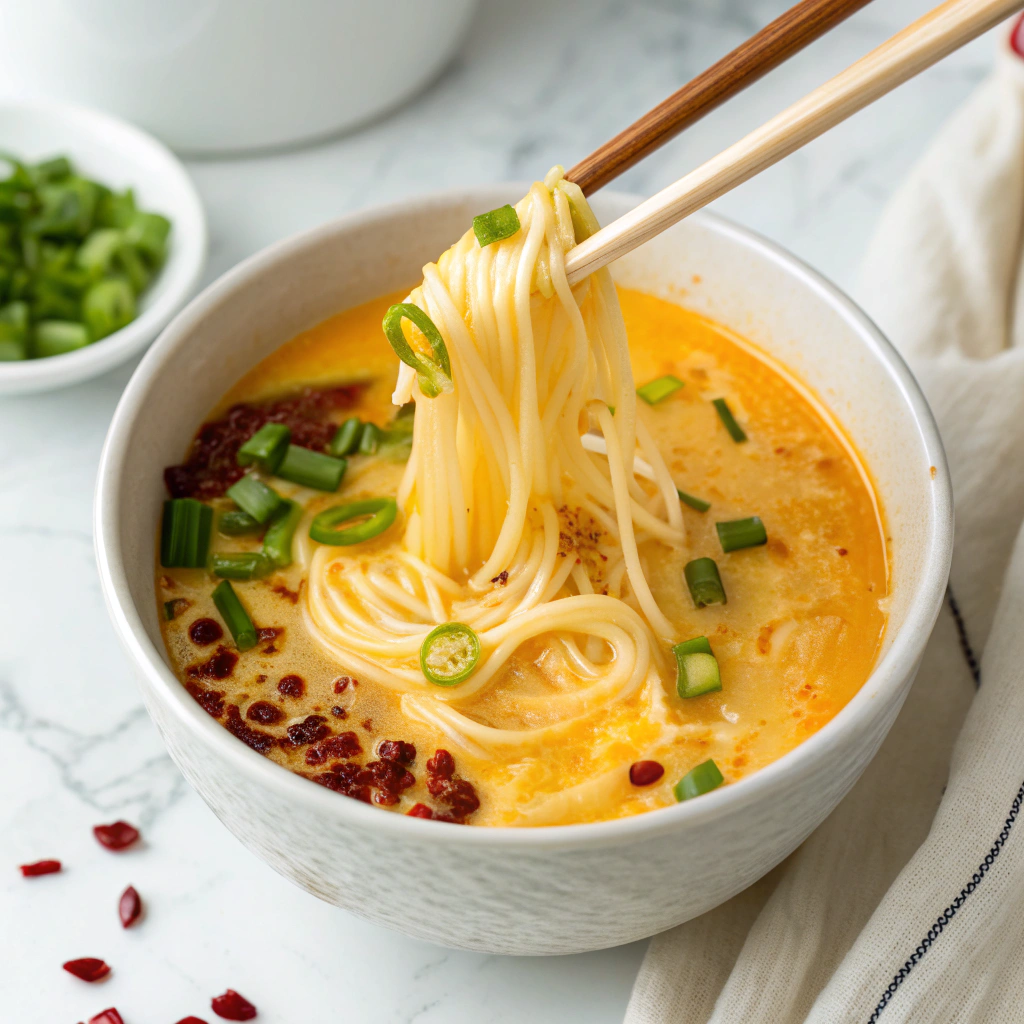 Spicy Cabbage Ramen with Vegan Cheese Recipe - Recipe Image