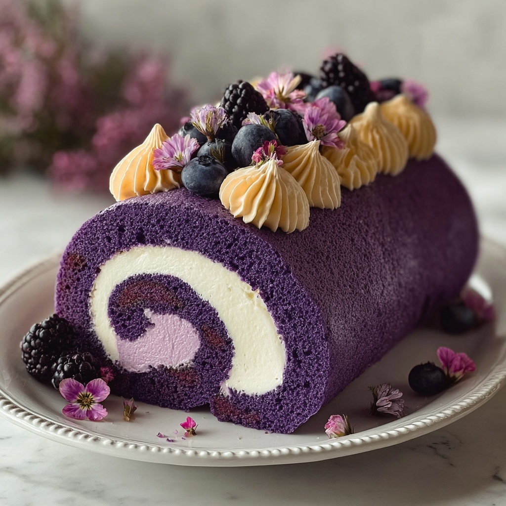 Purple Velvet Cake Roll with Cream Cheese Filling Recipe - Recipe Image