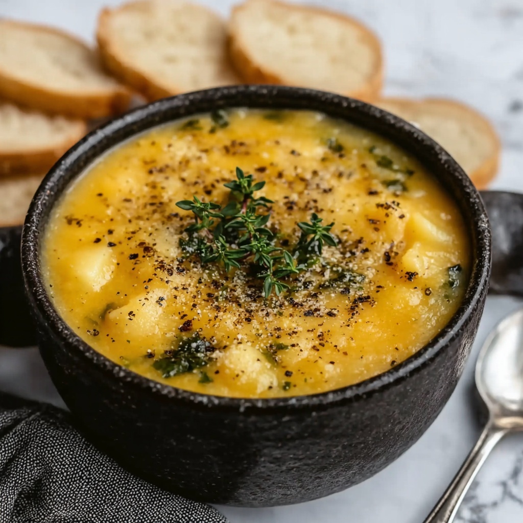 Hearty Cheddar Garlic Herb Potato Soup Recipe - Recipe Image