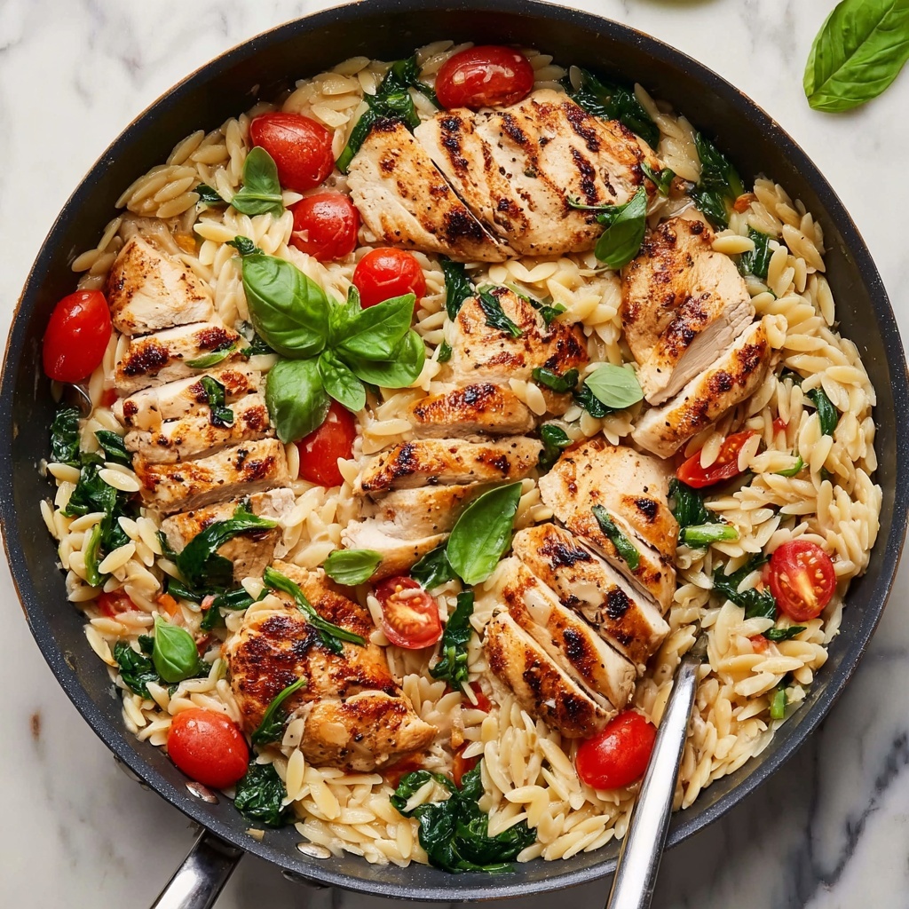 Creamy Chicken Orzo with Cherry Tomatoes and Spinach Recipe - Recipe Image