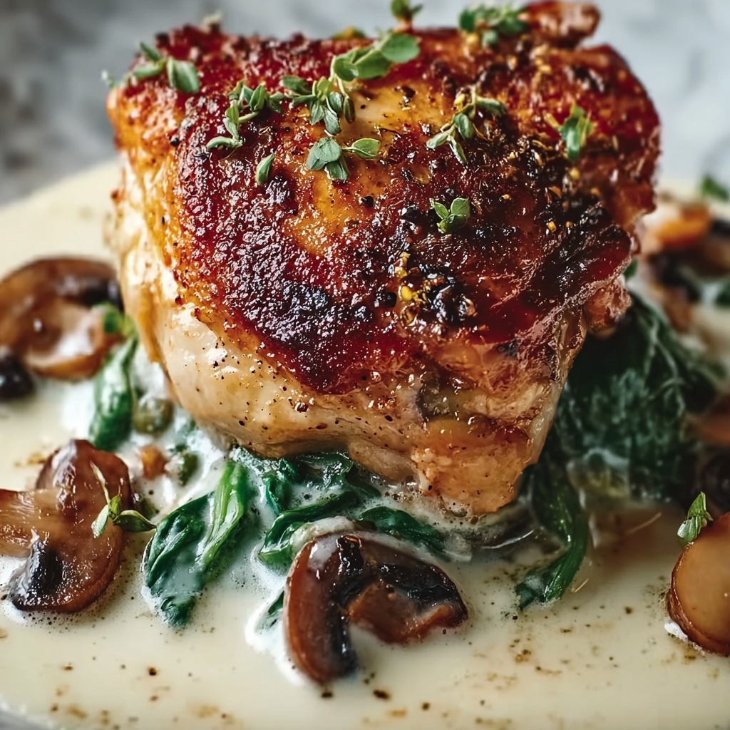Creamy Smothered Chicken with Spinach, Potatoes, and Mushrooms Recipe - Recipe Image