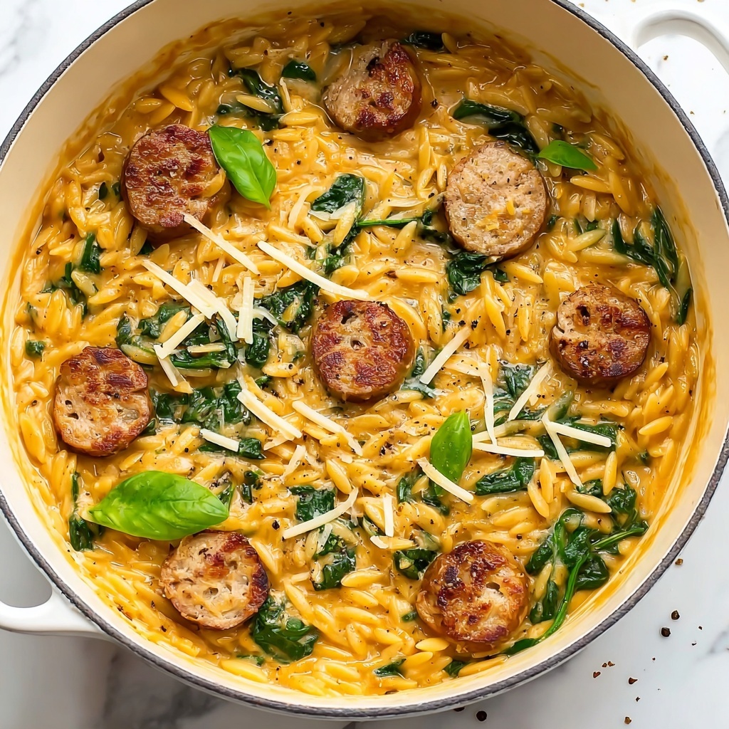 One Pan Chicken Sausage and Orzo Recipe - Recipe Image