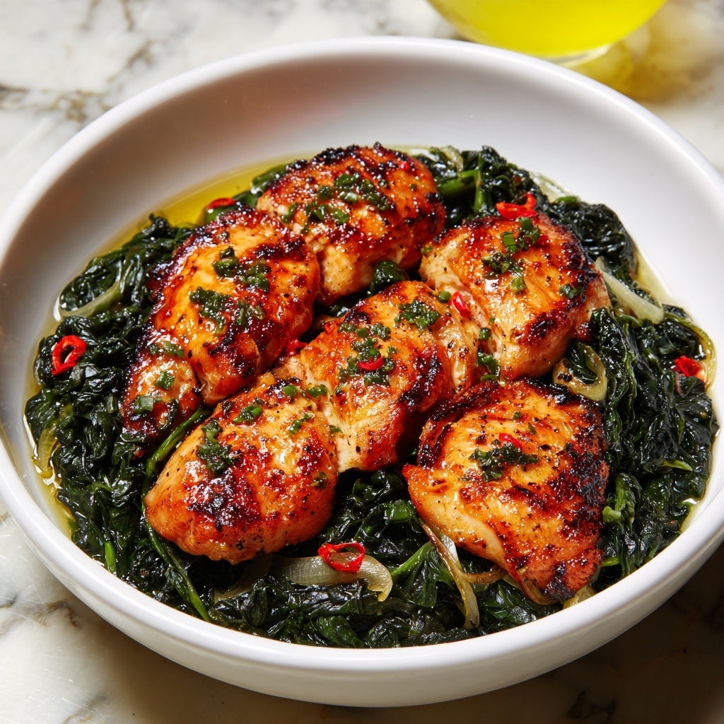 Asado Chicken Breast with Sautéed Garlic Spinach Recipe - Recipe Image