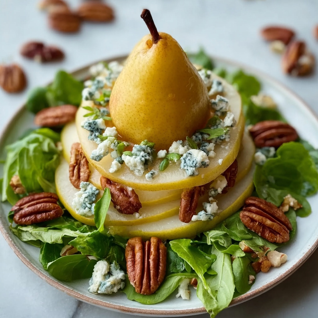 Vertical Pear Blue Cheese Salad Recipe - Recipe Image