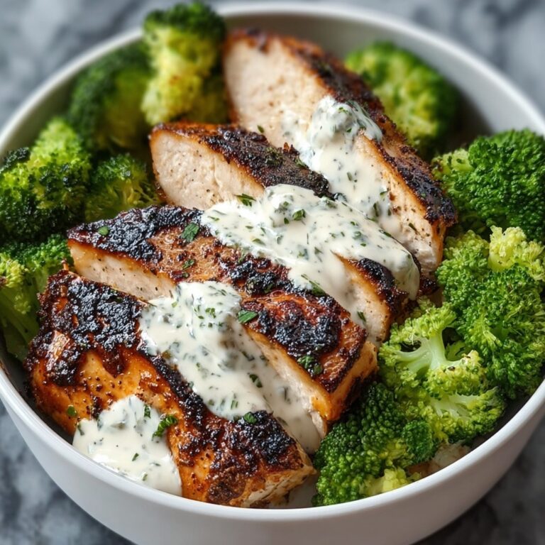 Grilled Chicken & Broccoli Bowls with Creamy Garlic Sauce Recipe