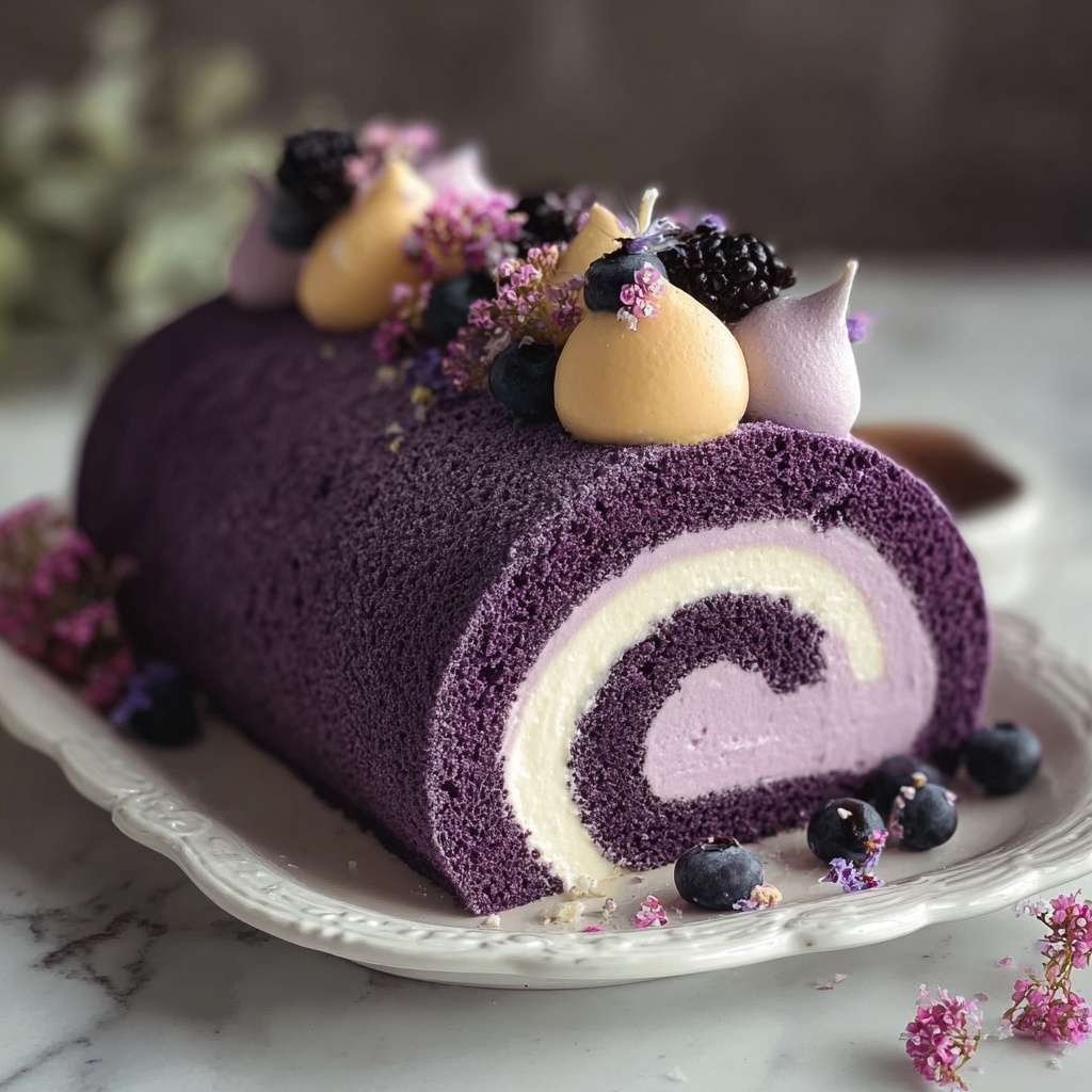 Purple Velvet Cake Roll with Cream Cheese Filling Recipe - Recipe Image
