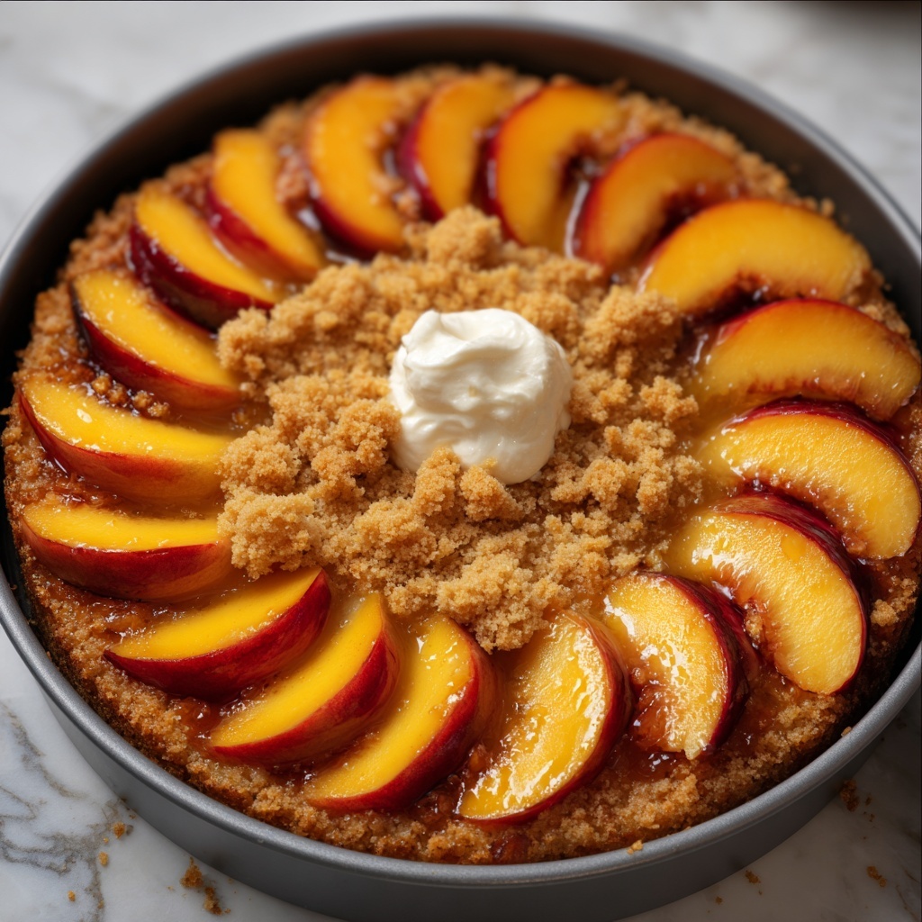 Peach Cobbler Upside Down Cake Recipe - Recipe Image