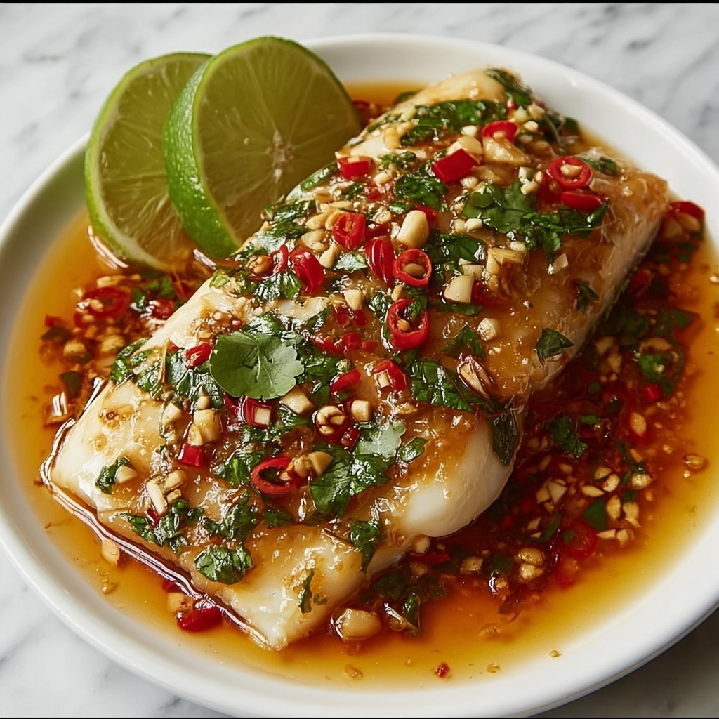 Thai Lime-Garlic Steamed Fish Recipe - Recipe Image