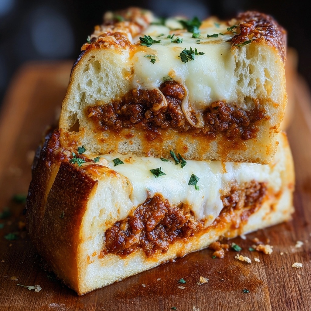 Lasagna Stuffed Garlic Bread Recipe - Recipe Image