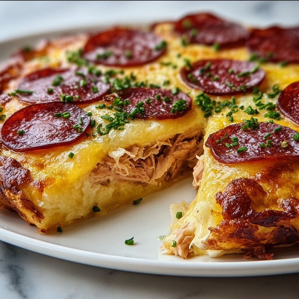 Cheesy Salami Chicken Hashbrown Omelette Recipe - Recipe Image