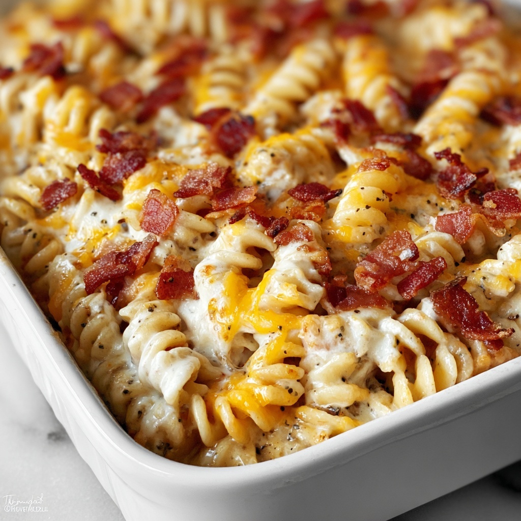 Crazy Good Cheesy Chicken and Smoked Turkey Pasta Bake Recipe - Recipe Image