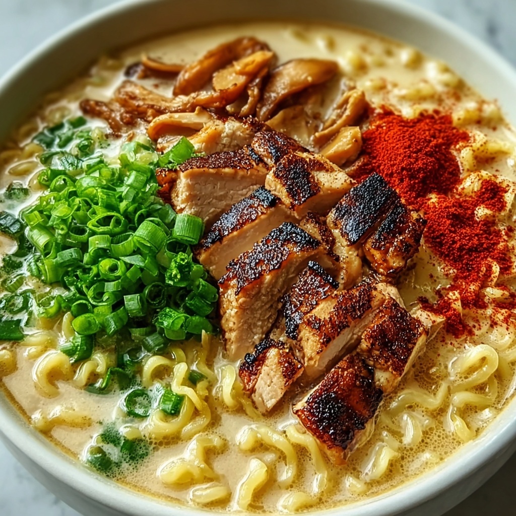 Spicy Chicken Ramen with Creamy Garlic Sauce Recipe - Recipe Image