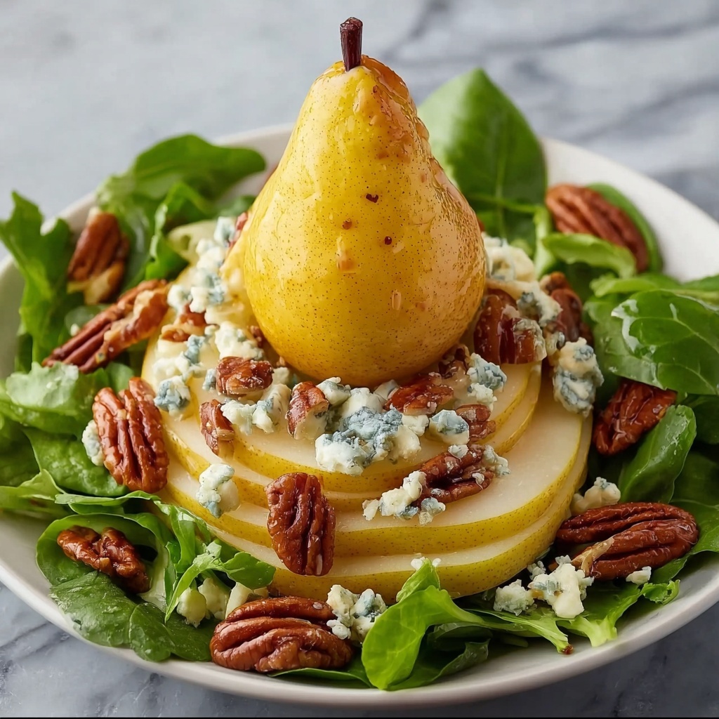 Vertical Pear Blue Cheese Salad Recipe - Recipe Image