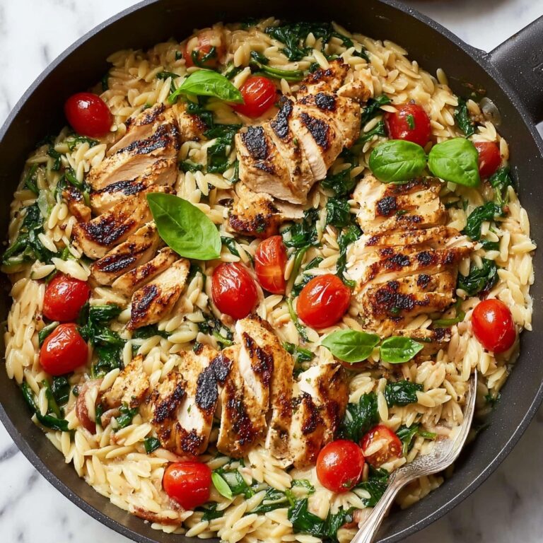 Creamy Chicken Orzo with Cherry Tomatoes and Spinach Recipe