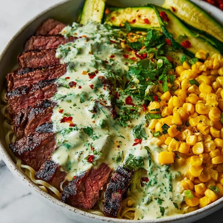 Steak, Avocado & Roasted Corn Bowl with Cilantro Cream Sauce Recipe